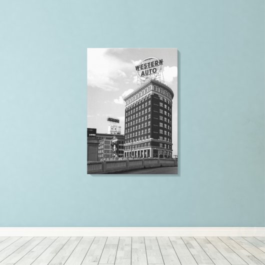 Westerne Auto Sign Black & White Architecture Foto Canvas Afdruk (Insitu (Houten vloer))