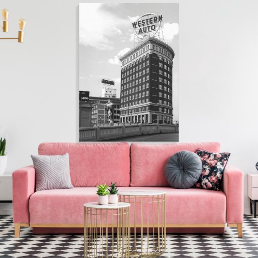 Westerne Auto Sign Black & White Architecture Foto Canvas Afdruk (Insitu (Woonkamer))