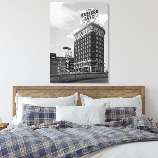 Westerne Auto Sign Black & White Architecture Foto Canvas Afdruk (Insitu (Slaapkamer))