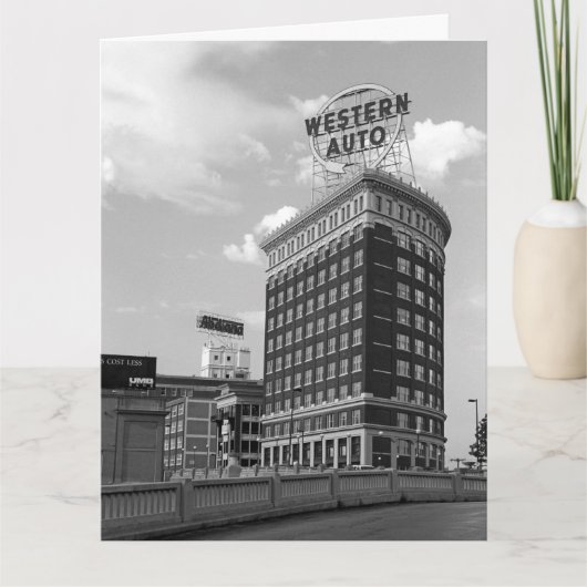 Westerne Auto Sign Black & White Architecture Foto Kaart (Voorkant)