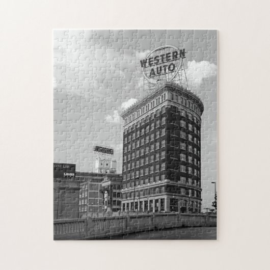Westerne Auto Sign Black & White Architecture Foto Legpuzzel (Verticaal)