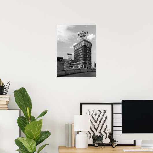 Westerne Auto Sign Black & White Architecture Foto Poster (Thuiskantoor)