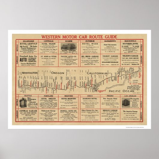 Westerne automatische routekaart 1915 poster (Voorkant)