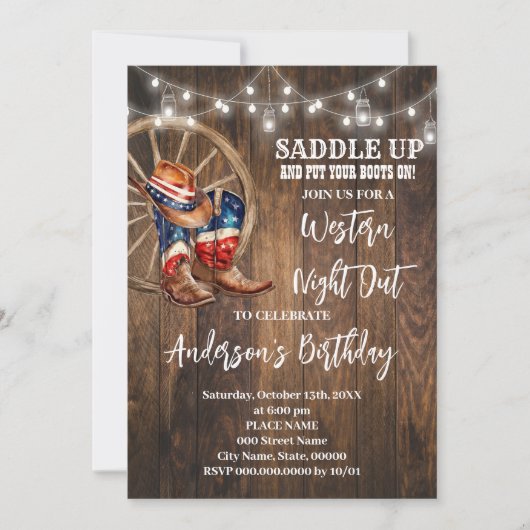 Westerne avond uit Cowboy Patriottische Verjaardag Kaart (Voorkant)