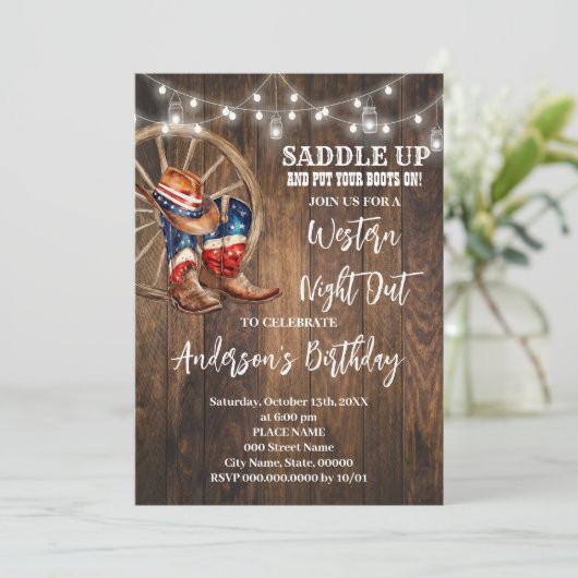 Westerne avond uit Cowboy Patriottische Verjaardag Kaart (Staand voorkant)
