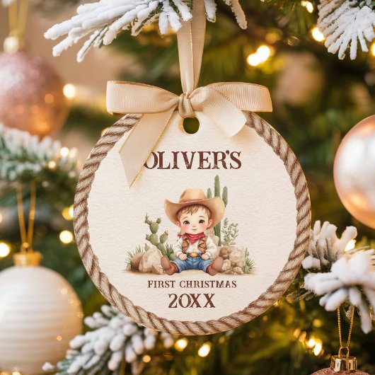 Westerne Baby Boy Eerste Kerstdag Keramisch Ornament