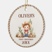Westerne Baby Boy Eerste Kerstdag Keramisch Ornament (Links)