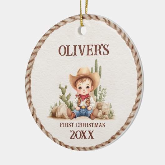 Westerne Baby Boy Eerste Kerstdag Keramisch Ornament (Links)