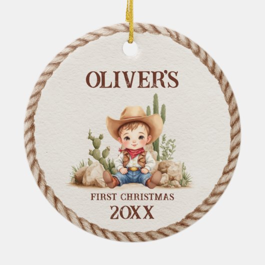 Westerne Baby Boy Eerste Kerstdag Keramisch Ornament (Achterkant)