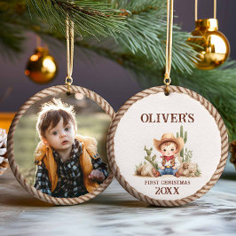 Westerne Baby Boy Eerste Kerstfoto Ornament