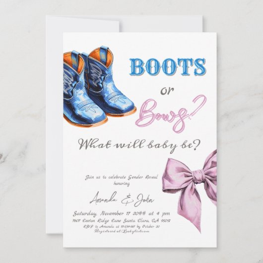 Westerne Baby Jean Boots of Bows Genderonthulling Kaart (Voorkant)