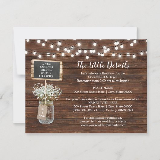 Westerne Baby's Breath Jar bruiloft insert kaart (Voorkant)