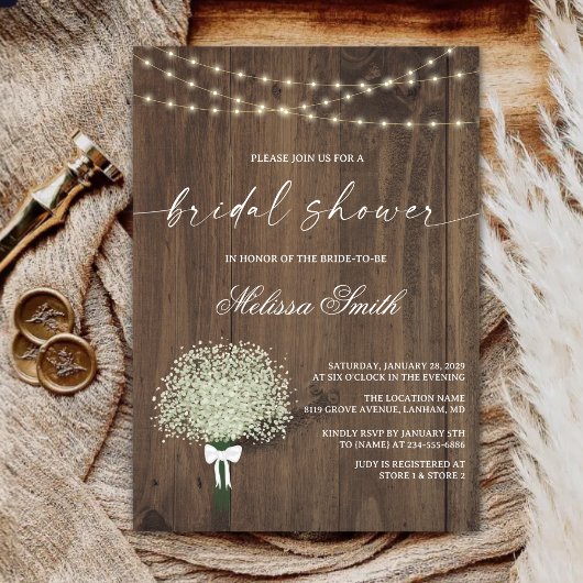 Westerne Baby's Breath Rustic Wood Vrijgezellenfee Kaart