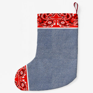 Westerne Bandana en Blue Jean Faux Print Kleine Kerstsok