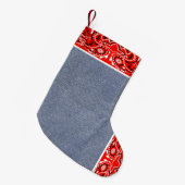 Westerne Bandana en Blue Jean Faux Print Kleine Kerstsok (Voorkant (Hangend))
