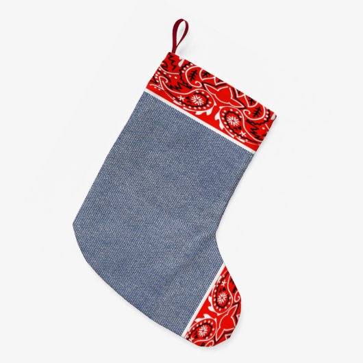 Westerne Bandana en Blue Jean Faux Print Kleine Kerstsok (Voorkant (Hangend))