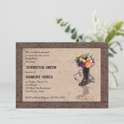 Westerne Barbed Wire Bridal Shower Kaart (Staand voorkant)