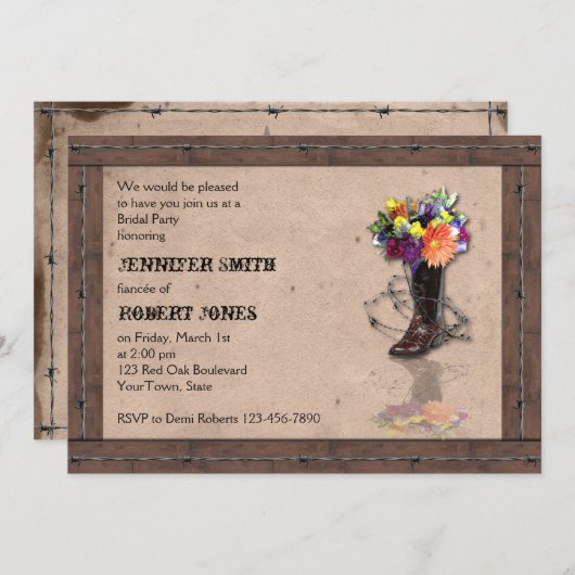 Westerne Barbed Wire Bridal Shower Kaart (Voorkant / Achterkant)