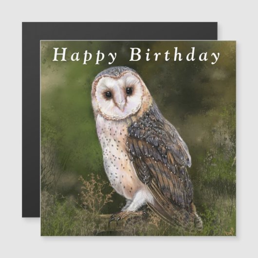 Westerne Barn Owl Happy Birthday Magnetic Card (Voorkant / Achterkant)