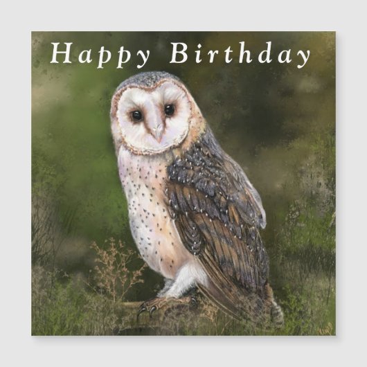 Westerne Barn Owl Happy Birthday Magnetic Card (Voorkant)
