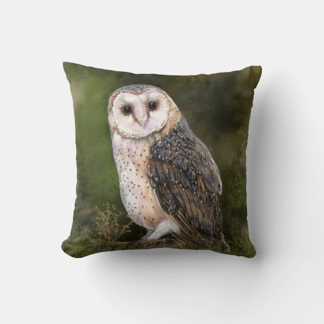 Westerne Barn Owl - Migned Waterverf Painting Art Kussen (Voorkant)