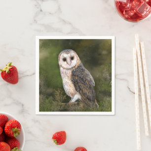 Westerne Barn Owl - Migned Waterverf Painting Art  Servet
