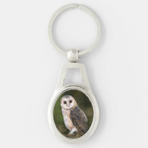 Westerne Barn Owl - Migned Waterverf Painting Art  Sleutelhanger