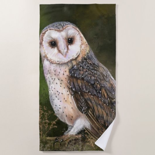 Westerne Barn Owl - Migned Waterverf Painting Art Strandlaken (Voorkant)