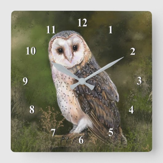 Westerne Barn Owl - Migned Waterverf Painting Art Vierkante Klok (Voorkant)
