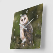 Westerne Barn Owl - Migned Waterverf Painting Art Vierkante Klok (Hoek)