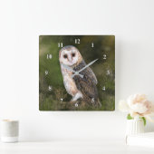 Westerne Barn Owl - Migned Waterverf Painting Art Vierkante Klok (Huis)