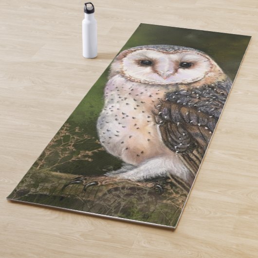 Westerne Barn Owl - Migned Waterverf Painting Art Yogamat (In situ)