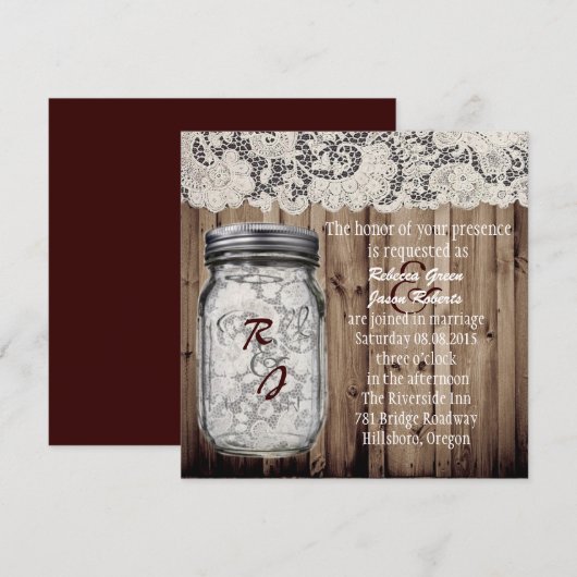 westerne  barnwood lace mason jar bruiloft kaart (Voorkant / Achterkant)