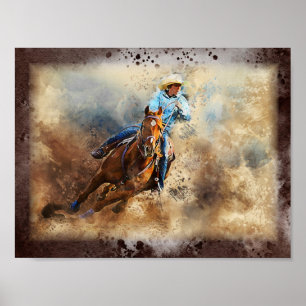 Westerne Barrel Racing Cowgirl Decoupage Print
