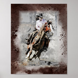 Westerne Barrel Racing Cowgirl Decoupage Print