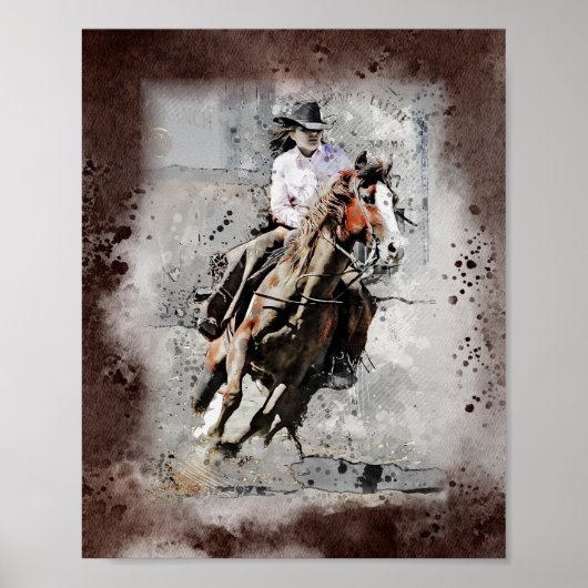 Westerne Barrel Racing Cowgirl Decoupage Print (Voorkant)