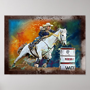 Westerne Barrel Racing Cowgirl Decoupage Print