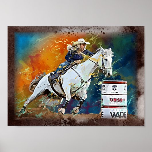 Westerne Barrel Racing Cowgirl Decoupage Print (Voorkant)