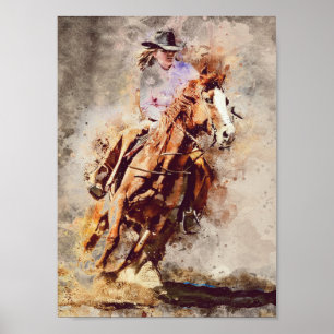 Westerne Barrel Racing Cowgirl Decoupage Print