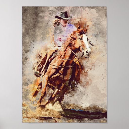Westerne Barrel Racing Cowgirl Decoupage Print (Voorkant)