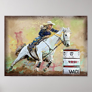 Westerne Barrel Racing Cowgirl Decoupage Print