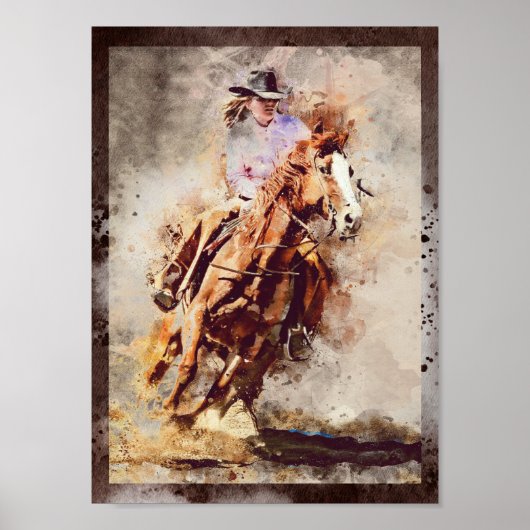 Westerne Barrel Racing Cowgirl Decoupage Print (Voorkant)