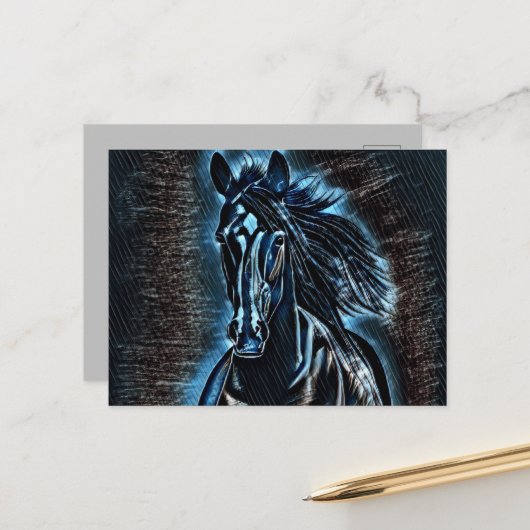 Westerne Beauty Wild Mustang Blue Tones Briefkaart (Voorkant / Achterkant in situ)
