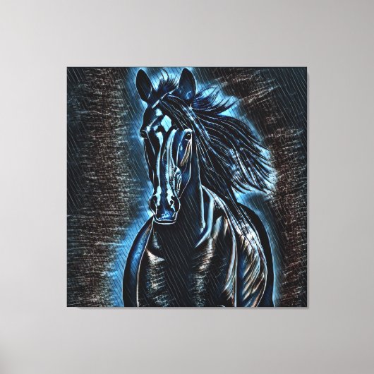 Westerne Beauty Wild Mustang Blue Tones Canvas Afdruk (Voorkant)