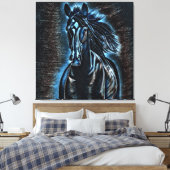 Westerne Beauty Wild Mustang Blue Tones Canvas Afdruk (Insitu (Slaapkamer))