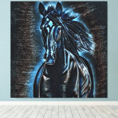 Westerne Beauty Wild Mustang Blue Tones Canvas Afdruk (Insitu (Houten vloer))