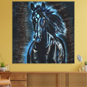 Westerne Beauty Wild Mustang Blue Tones Canvas Afdruk (Insitu (Woonkamer))