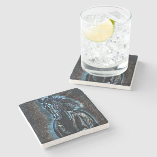 Westerne Beauty Wild Mustang Blue Tones Stenen Onderzetter