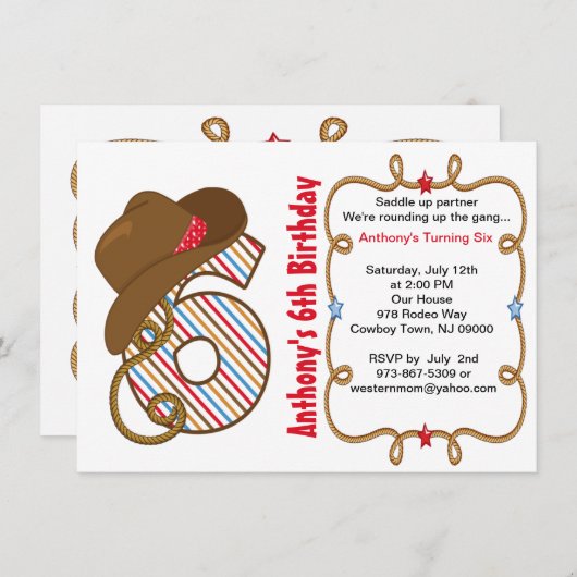 Westerne Big Six Boy Birthday Uitnodiging (Voorkant / Achterkant)