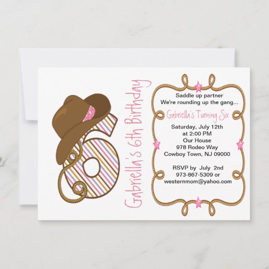 Westerne Big SIx Girl Birthday Uitnodiging (Voorkant)
